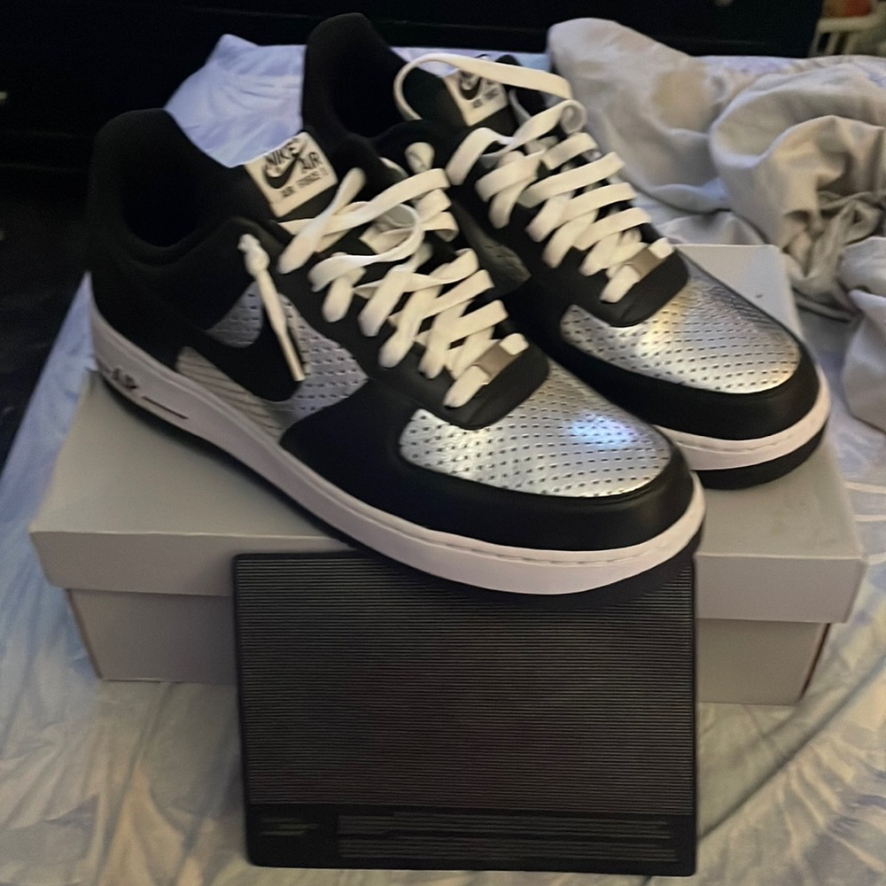Nike Air Force 1 black & Silver Sneakers Size 12 315122-008 NEW/with Box & Cert.
